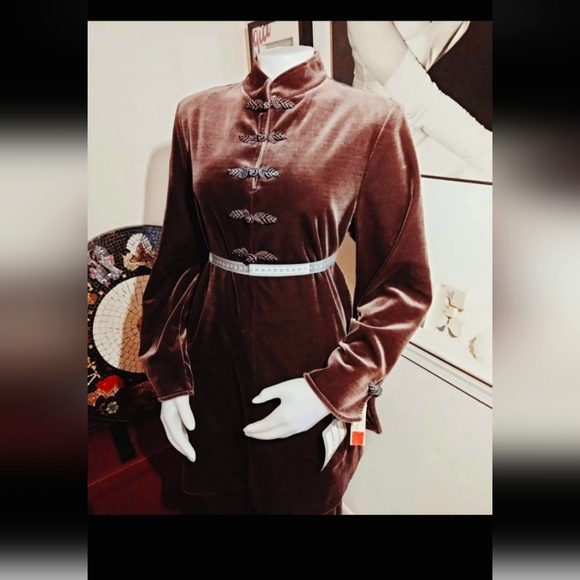 1970s dead stock ACT III 2 pc Velveteen long top & pants set. - Picture 7 of 12